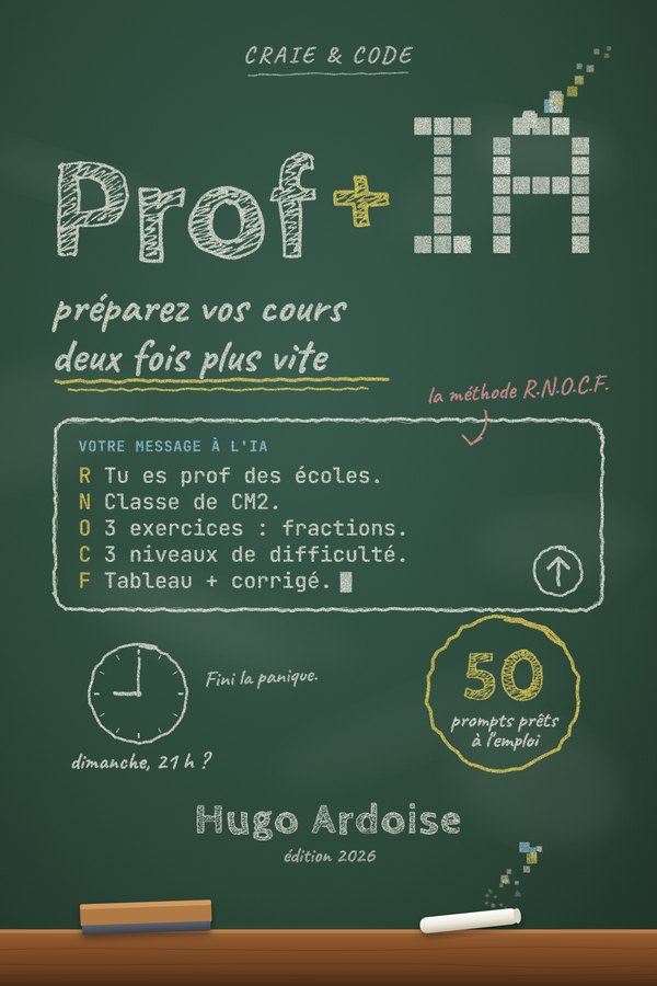 Couverture du livre Prof + IA : préparez vos cours deux fois plus vite, de Hugo Ardoise